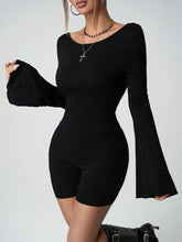 Women's Solid Color Round Neck Long Sleeve Casual Backless Jumpsuit